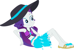 Size: 1280x862 | Tagged: safe, artist:marcorulezzz, derpibooru import, rarity, better together, equestria girls, forgotten friendship, belly button, clothes, hat, sandals, sarong, simple background, solo, sun hat, swimsuit, transparent background, vector