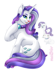 Size: 3684x4624 | Tagged: safe, artist:mailner, derpibooru import, opalescence, rarity, cat, cat pony, original species, pony, unicorn, absurd resolution, collar, fangs, female, fusion, horn, jewelry, looking at you, mare, necklace, open mouth, open smile, raricat, redesign, simple background, smiling, smiling at you, solo, transparent background, white outline