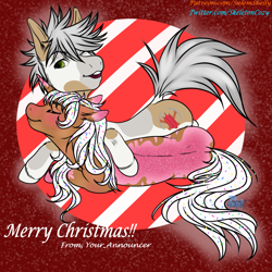 Size: 5000x5000 | Tagged: safe, derpibooru import, oc, oc:carty, oc:donut daydream, earth pony, pony, unicorn, christmas, cuddling, hearth's warming eve, holiday, platonic, platonic cuddling