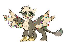 Size: 6057x4084 | Tagged: safe, artist:kittyrosie, derpibooru import, oc, oc:dillinger, griffon, christmas, christmas lights, holiday, simple background, wings extended