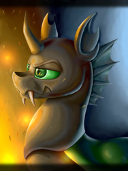 Size: 1500x2000 | Tagged: safe, artist:starcasteclipse, derpibooru import, oc, oc only, changeling, digital art, digital painting, eye reflection, green changeling, reflection, solo