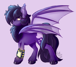 Size: 1700x1500 | Tagged: safe, artist:starcasteclipse, derpibooru import, oc, oc only, bat pony, pony, fallout equestria, purple background, simple background, solo