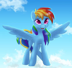 Size: 1280x1207 | Tagged: safe, artist:shaslan, derpibooru import, rainbow dash, pegasus, pony, cloud, female, mare, sky, solo, spread wings, wings