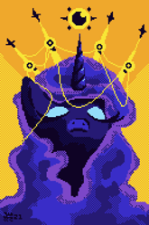 Size: 1024x1552 | Tagged: safe, artist:boxwari, derpibooru import, princess luna, alicorn, pony, crown, female, jewelry, mare, pixel art, regalia, solo