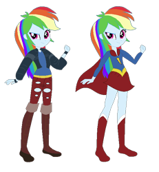 Size: 577x625 | Tagged: safe, artist:sunmint234, derpibooru import, rainbow dash, human, equestria girls, clothes, dc superhero girls, dress, eye, eyes, hair, hand, humanized, mouth, muscles, shirt, shoes, solo, spoilers for another series, style, supergirl, thunder