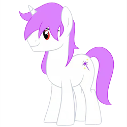 Size: 1130x1130 | Tagged: safe, derpibooru import, oc, oc only, oc:shine starlight, pony, unicorn, 2022 community collab, derpibooru community collaboration, full body, horn, male, purple mane, purple tail, red eyes, show accurate, simple background, smiling, solo, stallion, standing, tail, transparent background, unicorn oc