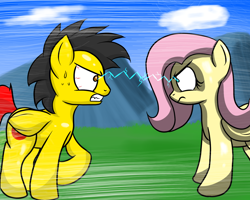 Size: 1280x1024 | Tagged: safe, artist:mister-markers, derpibooru import, oc, oc:devin, pegasus, pony, bloodshot eyes, duo, female, male, mare, stallion, stare, staring contest, the stare