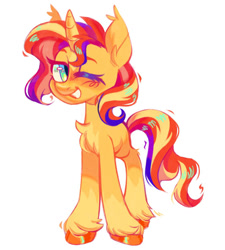 Size: 1118x1242 | Tagged: safe, artist:onionpwder, edit, editor:edits of hate, editor:unofficial edits thread, sunset shimmer, unicorn, ear tufts, female, looking at you, mare, one eye closed, simple background, unshorn fetlocks, white background, wink