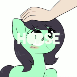 Size: 640x640 | Tagged: safe, artist:moozua, oc, oc only, oc:anon filly, earth pony, human, pony, adoranon, baby shark, blushing, cute, ditty, ear fluff, ears, female, filly, foal, hand, happy, looking up, ocbetes, offscreen character, offscreen human, petting, raised hoof, raised leg, simple background, smiling, solo focus, sound, weapons-grade cute, white background