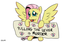 Size: 1200x675 | Tagged: safe, artist:pony-berserker, derpibooru import, fluttershy, pony-berserker's twitter sketches, sign, tongue, tongue out, trolley problem