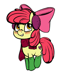 Size: 3500x4000 | Tagged: safe, artist:zapplebow, color edit, derpibooru import, edit, apple bloom, earth pony, pony, blushing, boots, clothes, colored, cutie mark, earmuffs, female, filly, foal, scarf, shoes, simple background, solo, the cmc's cutie marks, transparent background