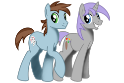 Size: 1500x1000 | Tagged: safe, artist:avastindy, derpibooru exclusive, derpibooru import, oc, oc:coolj, oc:spark brush, earth pony, pony, unicorn, 2022 community collab, derpibooru community collaboration, male, simple background, stallion, transparent background