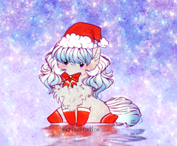 Size: 2404x1978 | Tagged: safe, artist:krissstudios, derpibooru import, oc, earth pony, chibi, christmas, chubbie, hat, holiday, santa hat, solo