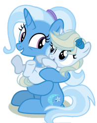 Size: 1280x1630 | Tagged: safe, artist:venomtwt-artistowo, derpibooru import, trixie, oc, oc:lunar rose, pony, unicorn, the last problem, base used, female, filly, foal, mother and child, mother and daughter, offspring, parent and child, parent:prince blueblood, parent:trixie, parents:bluetrix, simple background, transparent background