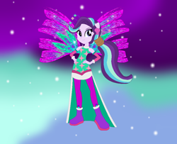 Size: 864x700 | Tagged: safe, artist:beast-playah, artist:selenaede, artist:user15432, derpibooru import, starlight glimmer, human, equestria girls, alternate hairstyle, barely eqg related, base used, boots, clothes, colored wings, crossover, crystal sirenix, dress, fairy, fairy wings, fairyized, galaxy background, gradient background, gradient wings, green dress, hand on hip, high heel boots, high heels, long hair, ponied up, ponytail, purple wings, shoes, sirenix, sparkly background, sparkly wings, wings, winx, winx club, winxified