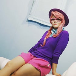 Size: 1080x1080 | Tagged: safe, derpibooru import, fluttershy, human, alternate hairstyle, clothes, cosplay, costume, hipstershy, irl, irl human, photo, solo