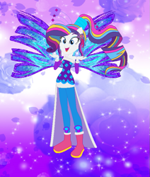 Size: 617x726 | Tagged: safe, artist:magical-mama, artist:selenaede, artist:user15432, derpibooru import, rarity, human, equestria girls, alternate hairstyle, barely eqg related, base used, boots, clothes, colored wings, crossover, crystal sirenix, dress, fairy, fairy wings, fairyized, flower, flower in hair, gradient background, gradient wings, high heel boots, high heels, long hair, ponied up, ponytail, purple dress, purple wings, rose, shoes, sirenix, sparkly background, sparkly wings, wings, winx, winx club, winxified
