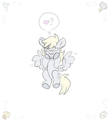 Size: 1000x1100 | Tagged: safe, artist:pink-pone, derpibooru import, derpy hooves, pegasus, pony, colored sketch, female, heart, mare, open mouth, open smile, simple background, sketch, smiling, solo, speech bubble, white background