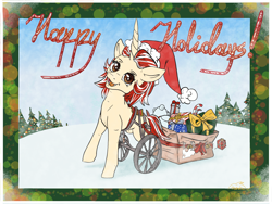 Size: 3200x2400 | Tagged: safe, artist:minka, derpibooru import, oc, oc:floressa skim, pony, unicorn, disabled, female, filly, foal, happy holidays, heartwarming, solo