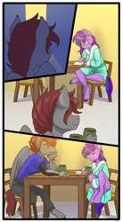 Size: 1778x3222 | Tagged: safe, artist:grilledsoap, derpibooru import, oc, oc only, oc:artfulcord, oc:cyan nova fae, anthro, pegasus, pony, unicorn, comic, female, male, mare, stallion