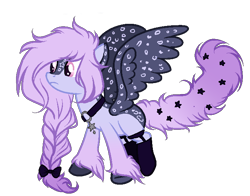 Size: 700x550 | Tagged: safe, artist:kyannepopys, derpibooru import, oc, oc only, pegasus, pony, base used, braid, choker, clothes, ethereal mane, female, frown, mare, pegasus oc, simple background, socks, solo, starry mane, transparent background, unshorn fetlocks, wings