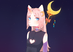 Size: 2300x1641 | Tagged: safe, artist:qawakie, derpibooru import, oc, oc only, anthro, unicorn, anthro oc, bust, choker, clothes, curved horn, female, frown, gloves, horn, long gloves, looking at you, solo
