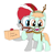 Size: 1800x1800 | Tagged: safe, artist:unsavorydom, peach fuzz, train tracks (character), earth pony, pony, :d, antlers, christmas, colt, duo, female, filly, foal, gift, gift giving, happy, harness, hat, hearth's warming, holiday, jingle bells, male, present, reindeer antlers, santa hat, simple background, tack, white background