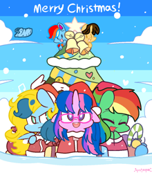 Size: 1080x1227 | Tagged: safe, artist:徐詩珮, oc, oc:brush prism, oc:ej, oc:hsu amity, oc:lightning chaser, oc:rainbow eevee, christmas, hasbro, holiday, my little pony