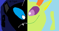 Size: 252x136 | Tagged: safe, artist:thegamerpainter, derpibooru import, thorax, changeling, the times they are a changeling, to where and back again, 1000 hours in ms paint, comparison, copyright, episode reference, face, hooves, looking at you, signature