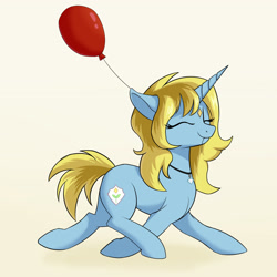 Size: 2480x2480 | Tagged: safe, artist:qwq2233, derpibooru import, oc, pony, unicorn, balloon, cute, female, happy, jewelry, mare, mouth hold, necklace, ocbetes, smiling, walking