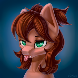 Size: 2000x2000 | Tagged: safe, artist:falses, derpibooru import, oc, bat pony, pony, adorasexy, bat pony oc, bedroom eyes, bust, cute, digital art, fangs, female, high res, mare, ponytail, ponytails, portrait, sexy, shading, simple background, solo, tongue, tongue out