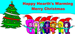 Size: 2676x1224 | Tagged: safe, artist:samueljcollins1990, derpibooru import, applejack, fluttershy, pinkie pie, rainbow dash, rarity, sci-twi, sunset shimmer, twilight sparkle, equestria girls, christmas, christmas tree, equestria girls-ified, hat, hearth's warming, holiday, humane five, humane seven, humane six, merry christmas, quality, santa hat, tree