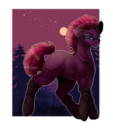 Size: 4128x4677 | Tagged: safe, artist:fluffideer, derpibooru import, tempest shadow, pony, unicorn, broken horn, clothes, eye scar, female, full moon, horn, mare, moon, night, outdoors, scar, simple background, socks, solo, stars, transparent background