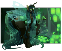 Size: 6000x5000 | Tagged: safe, artist:fluffideer, derpibooru import, queen chrysalis, changeling, changeling queen, butt, cave, egg, female, plot, raised hoof, raised leg, simple background, smiling, solo, transparent background