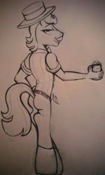 Size: 2366x3954 | Tagged: safe, artist:dsstoner, flam, anthro, pony, unicorn, butt, cider, cider mug, clothes, food, looking at you, looking back, looking back at you, male, mug, solo, solo male