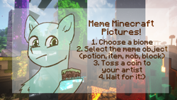 Size: 3840x2160 | Tagged: safe, artist:sinrinf, derpibooru import, oc, oc only, pony, chest fluff, commission, high res, hoof hold, minecraft, palindrome get, solo, your character here