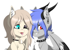 Size: 2500x1783 | Tagged: safe, artist:melodytheartpony, derpibooru import, oc, oc:melody silver, dracony, dragon, earth pony, hybrid, :p, beautiful, choker, collar, cute, doodle, female, feral, friends, horns, lipstick, makeup, one eye closed, piercing, selfie, signature, simple background, smiling, tongue, tongue out, white background, wink
