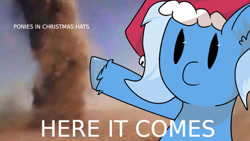 Size: 1280x720 | Tagged: safe, artist:str8aura-draws-horses-and-stuff, derpibooru import, trixie, christmas, hat, here it comes, holiday, meme, santa hat, tornado, tornado selfie