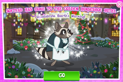 Size: 1027x688 | Tagged: safe, derpibooru import, softpad, raccoon, advertisement, christmas, gameloft, hearth's warming eve, holiday, official, tree