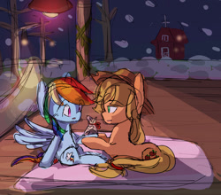 Size: 1280x1126 | Tagged: safe, artist:snowzaaah, derpibooru import, applejack, rainbow dash, earth pony, pegasus, pony, appledash, appledashdailydoodles, christmas, doodle, female, hearth's warming, holiday, lesbian, shipping, sketch, sweet apple acres