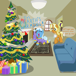 Size: 4000x4000 | Tagged: safe, artist:nitei, derpibooru import, sunflower spectacle, trixie, pony, unicorn, book, bookshelf, candy, candy cane, cardboard box, christmas, christmas lights, christmas ornament, christmas tree, clothes, coffee, coffee mug, cute, decoration, diatrixes, excited, female, filly, filly trixie, fireplace, foal, food, footed sleeper, footie pajamas, garland, happy, hat, hearth's warming, hearth's warming tree, holiday, jumping, living room, magic, morning ponies, mother and child, mother and daughter, mug, onesie, pajamas, parent and child, present, rug, sled, snow, sofa, stockings, thigh highs, toy, tree, volumetric mouth, waking up, walking, wand, window, wreath, yelling, younger