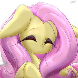 Size: 5000x5000 | Tagged: safe, artist:zemlya, derpibooru import, fluttershy, pegasus, pony, cute, ears, eyes closed, female, floppy ears, happy, looking at you, mare, shyabetes, smiling, smiling at you, solo