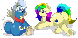 Size: 8900x4350 | Tagged: safe, artist:rainbowtashie, derpibooru import, caboose, silver lining, silver zoom, oc, oc:air brakes, oc:rainbow tashie, earth pony, pegasus, pony, butt, clothes, commissioner:bigonionbean, cutie mark, dummy thicc, earth pony oc, extra thicc, female, flank, fusion, fusion:air brakes, goggles, hat, horn, lying down, male, mare, plot, scarf, sitting, stallion, uniform, wings, wonderbolts, wonderbolts uniform, writer:bigonionbean