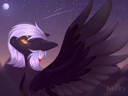 Size: 1920x1434 | Tagged: safe, artist:milkycloudss, derpibooru import, oc, oc:cloudy night, pegasus, pony, moon, night, solo