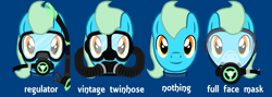 Size: 6650x2380 | Tagged: safe, artist:akififi, derpibooru import, oc, oc:sea glow, pony, diving goggles, full face mask, respirator, scuba, scuba gear, scuba mask, smiling, solo