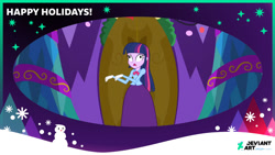 Size: 1024x576 | Tagged: safe, artist:cartoonmasterv3, derpibooru import, twilight sparkle, twilight sparkle (alicorn), alicorn, human, undead, zombie, equestria girls, caroling, christmas, christmas 2021, clothes, holiday, humanized, long dress, long skirt, skirt, solo