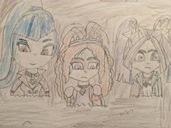 Size: 4032x3024 | Tagged: safe, artist:wahknight, derpibooru import, adagio dazzle, aria blaze, sonata dusk, equestria girls, rainbow rocks, mud, quicksand, sinking, stuck, the dazzlings, traditional art