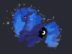 Size: 4032x3024 | Tagged: safe, artist:rover, artist:rrrover, derpibooru import, princess luna, alicorn, pony, dark, glowing, glowing mane, lights, sleepy