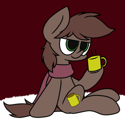 Size: 2179x2096 | Tagged: safe, artist:derpyalex2, derpibooru import, oc, oc only, oc:noble brew, earth pony, pony, clothes, coffee, coffee mug, mug, scarf, snow