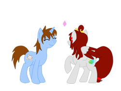 Size: 2828x2121 | Tagged: safe, artist:chibiamu99, artist:euphorictheory, derpibooru import, oc, oc only, oc:catbell, oc:wolfbane, pegasus, pony, unicorn, colored wings, duo, ear piercing, female, hairband, mare, piercing, raised hoof, raised leg, simple background, spread wings, transparent background, wings